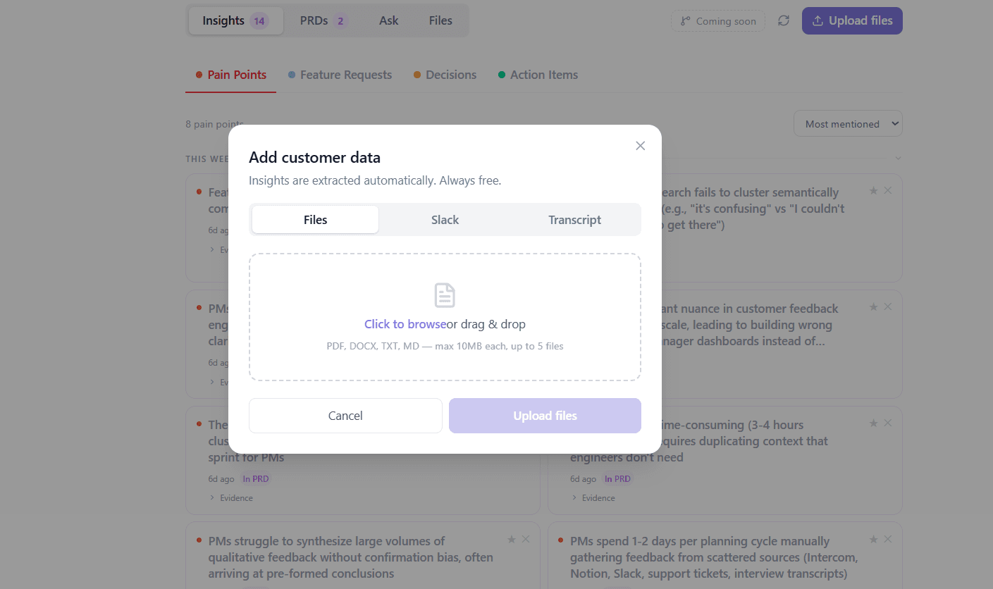 Multi-source ingestion UI — screenshot of PMRead upload panel
